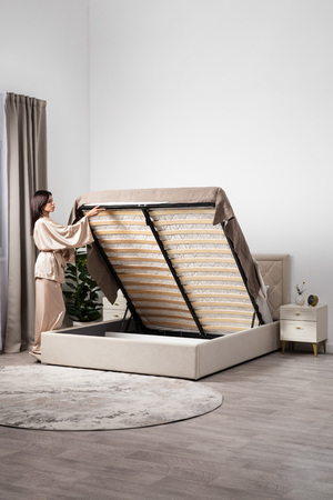 Кровать Марион 160 велюр OCEAN 002 бежевый с ортопедическим основанием и подъемным механизмом (спальное место 160 х 200)