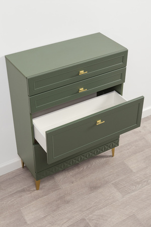Комод Марион 16.249 дымчатый зеленый K521, олива шагрень AG 1050 ПВХ, белый PE шагрень