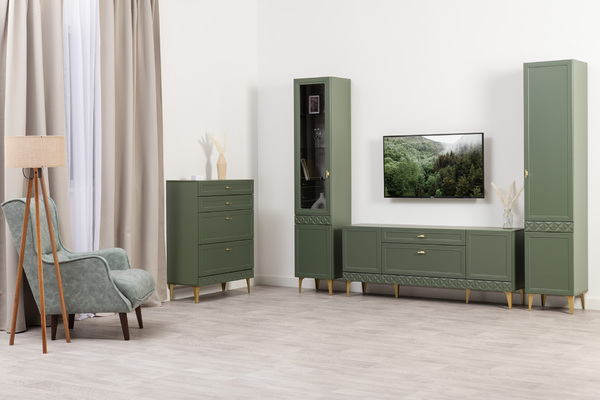 Шкаф-пенал Марион 16.333.01 дымчатый зеленый K521, олива шагрень AG 1050 ПВХ (собирается на любую сторону)