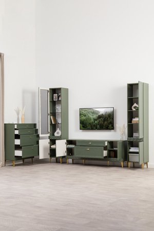 Шкаф-пенал Марион 16.333.01 дымчатый зеленый K521, олива шагрень AG 1050 ПВХ (собирается на любую сторону)