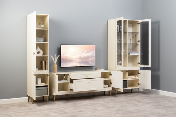 Шкаф-пенал Марион 16.333.01 слоновая кость С341 PE, слоновая кость 6898 ПВХ (собирается на любую сторону)