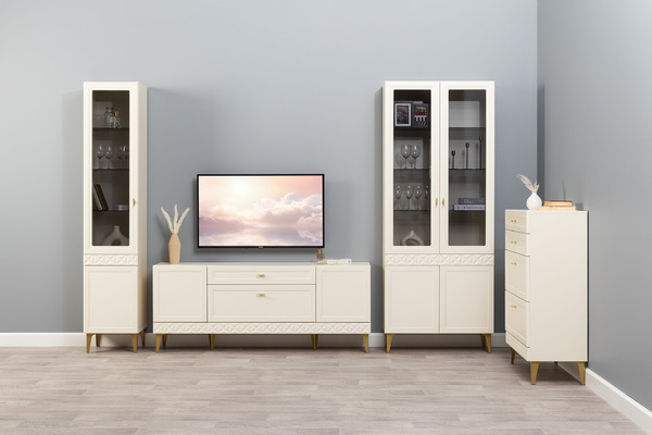 Шкаф-витрина Марион 16.397.02 слоновая кость С341 PE, слоновая кость 6898 ПВХ