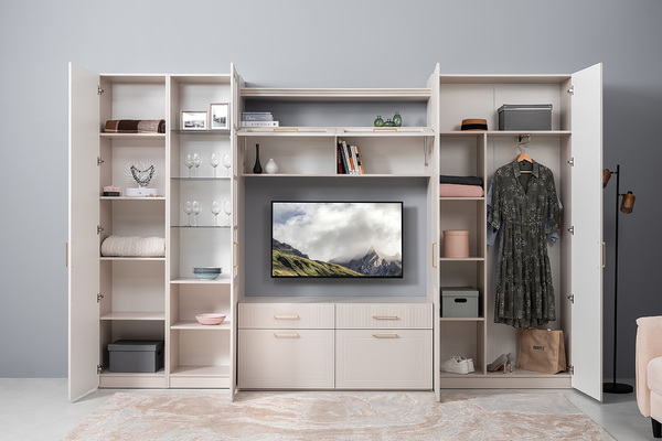 Шкаф-витрина Ричфорд 16.396 кашемир 5981 BS, моно керамика D166-2 ПВХ (собирается на любую сторону)