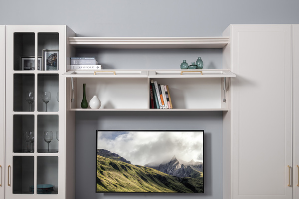 Гостиная Ричфорд композиция 1 без карнизов, кашемир 5981 BS, моно керамика D166-2 ПВХ, белый PE шагрень (собирается на любую сторону)